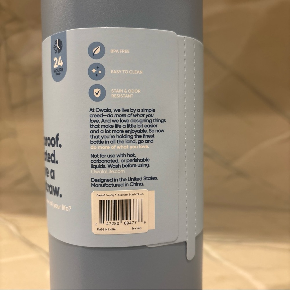 Owala FreeSip 24oz Sea Salt Blue Insulated Water Bottle Straw Lid, NWT - Picture 4 of 5